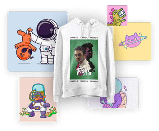 Custom T-shirt printing app interface with vacation designs